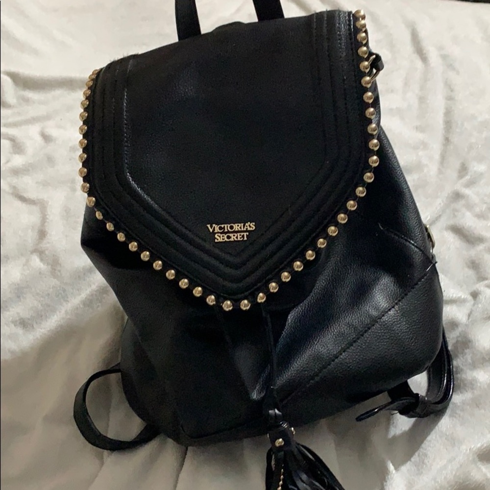 Victoria secret black leather backpack